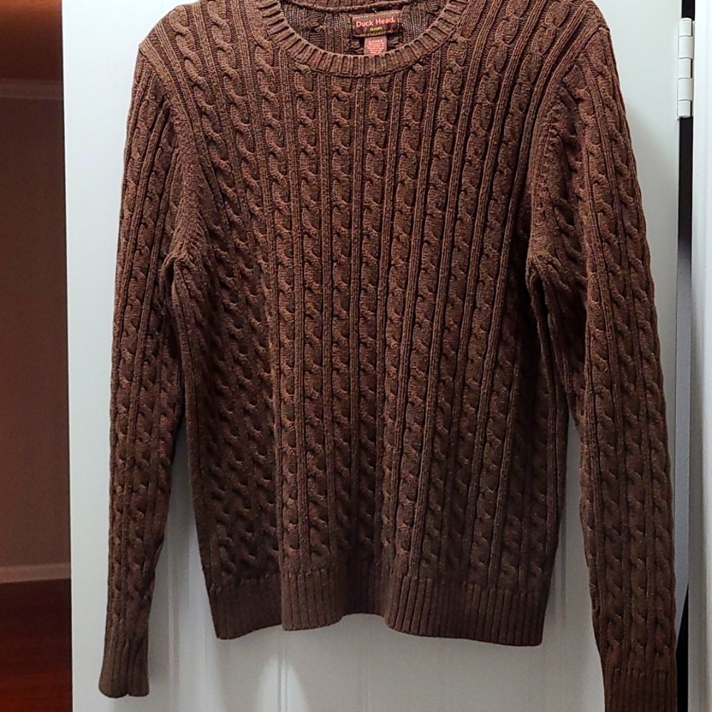 Duck Head Cable Knit Sweater, Size Large, Brown